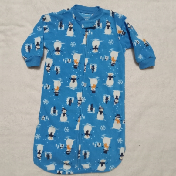 4 for $10 Carter's Blue Snowman Zip Up Fleece Sleepsack 0-9M - Picture 2 of 4